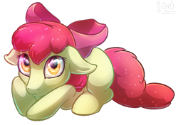 Size: 525x369 | Tagged: safe, artist:scissorsrunner, imported from derpibooru, apple bloom, earth pony, pony, behaving like a dog, female, filly, floppy ears, simple background, solo, transparent background