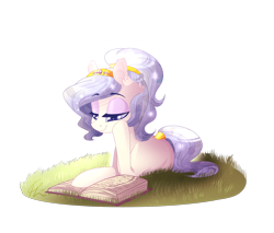 Size: 1564x1332 | Tagged: safe, artist:lolepopenon, imported from derpibooru, oc, oc only, oc:opalescent pearl, crystal pony, earth pony, pony, book, grass, reading, simple background, solo, transparent background