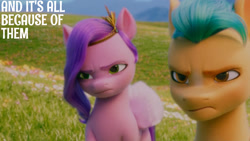 Size: 1280x720 | Tagged: safe, edit, edited screencap, editor:quoterific, imported from derpibooru, screencap, hitch trailblazer, pipp petals, earth pony, pegasus, pony, spoiler:my little pony: a new generation, angry, female, g5, hitch trailblazer is not amused, male, mare, my little pony: a new generation, pipp petals is not amused, stallion, unamused