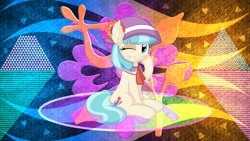 Size: 3840x2160 | Tagged: safe, artist:cyanlightning, artist:laszlvfx, edit, imported from derpibooru, coco pommel, earth pony, pony, female, hat, high res, mare, solo, wallpaper, wallpaper edit