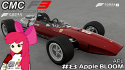 Size: 3840x2160 | Tagged: safe, artist:forzaveteranenigma, imported from derpibooru, apple bloom, equestria girls, apple bloom's bow, bow, car, ferrari, ferrari f158, formula 1, formula 3, forza motorsport 7, hair bow, high res, human coloration, motorsport, racecar, racing suit