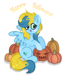 Size: 1972x2324 | Tagged: safe, artist:starshinestellaryt, imported from derpibooru, oc, oc:brush prism, pegasus, pony, female, halloween, holiday, jack-o-lantern, mare, pumpkin, simple background, solo, transparent background