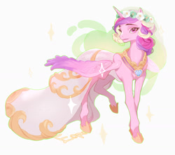 Size: 1637x1446 | Tagged: safe, artist:eopo, imported from derpibooru, princess cadance, queen chrysalis, alicorn, pony, a canterlot wedding, clothes, dress, fake cadance, female, floral head wreath, flower, jewelry, mare, regalia, simple background, solo, sparkles, white background