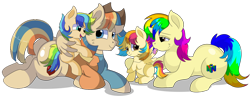 Size: 1280x494 | Tagged: safe, artist:rainbowtashie, imported from derpibooru, oc, oc:azure spice, oc:cinnamon spectrum, oc:rainbow tashie, oc:spicy cider, earth pony, pegasus, pony, clothes, colt, commissioner:bigonionbean, cowboy hat, cutie mark, earth pony oc, father and child, father and daughter, father and son, female, filly, fusion, fusion:braeburn, fusion:wind waker, hat, husband and wife, like father like daughter, like father like son, like mother like daughter, like mother like son, like parent like child, male, mare, mother and child, mother and daughter, mother and son, oc x oc, shipping, simple background, stallion, stetson, straight, transparent background, writer:bigonionbean