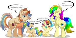 Size: 1280x646 | Tagged: safe, artist:rainbowtashie, imported from derpibooru, oc, oc:azure spice, oc:cinnamon spectrum, oc:rainbow tashie, oc:spicy cider, earth pony, pegasus, pony, argument, clothes, colt, commissioner:bigonionbean, cowboy hat, cutie mark, earth pony oc, father and child, father and daughter, father and son, female, filly, fusion, fusion:braeburn, fusion:wind waker, hat, husband and wife, like father like daughter, like father like son, like mother like daughter, like mother like son, like parent like child, male, mare, mother and child, mother and daughter, mother and son, oc x oc, shipping, simple background, stallion, stetson, straight, transparent background, writer:bigonionbean