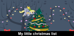 Size: 1920x947 | Tagged: safe, imported from derpibooru, derpy hooves, pegasus, comic:celestia's servant interview, caption, christmas, christmas decoration, christmas tree, cs captions, cute, derpabetes, female, holiday, mare, solo, text, tree