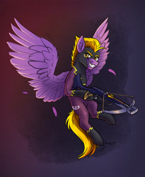 Size: 3209x3908 | Tagged: safe, artist:helmie-art, imported from derpibooru, oc, oc only, oc:nova, pegasus, pony, crossbow, high res, solo, weapon
