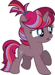 Size: 4604x6260 | Tagged: safe, artist:shootingstarsentry, imported from derpibooru, oc, oc only, oc:nightingale (shootingstarsentry), pony, unicorn, absurd resolution, blue eyes, female, filly, full body, horn, multicolored mane, multicolored tail, offspring, open mouth, parent:moondancer, parent:shadow lock, parents:shadowdancer, show accurate, simple background, solo, tail, transparent background, unicorn oc, vector