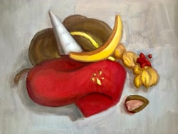 Size: 4032x3024 | Tagged: safe, artist:爱画画的刀刀, imported from derpibooru, oc, unicorn, banana, food, fruit, horn, oil painting, still life, traditional art, unicorn oc