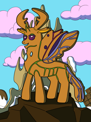 Size: 953x1280 | Tagged: safe, artist:sergeant16bit, imported from derpibooru, thorax, changedling, changeling, food pony, pony, cookie, food, gingerbread (food), hive, king thorax, living object, ponified