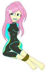 Size: 1426x2206 | Tagged: safe, artist:splendidbondage, imported from derpibooru, fluttershy, equestria girls, ankle tied, arm behind back, barefoot, bondage, bound and gagged, feet, female, gag, hands behind back, rope, simple background, solo, tape, tape gag, transparent background, wetsuit