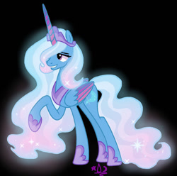 Size: 900x891 | Tagged: safe, artist:daydreamsunset23, imported from derpibooru, trixie, alicorn, pony, alicornified, alternate universe, black background, race swap, simple background, smiling, solo, trixiecorn