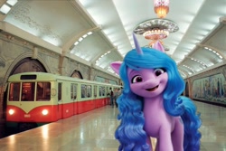 Size: 1024x683 | Tagged: safe, imported from ponybooru, izzy moonbow, pony, cute, g5, irl, izzybetes, metro, north korea, photo, ponies in real life, pyongyang, pyongyang metro, train