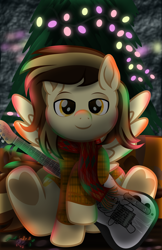 Size: 818x1261 | Tagged: safe, artist:lincolnbrewsterfan, derpibooru exclusive, imported from derpibooru, oc, oc only, oc:prince whateverer, pegasus, pony, .svg available, brown eyes, brown mane, brown tail, christmas, christmas lights, christmas tree, content, cute, electric guitar, fender telecaster, gift art, gift box, gold, golden eyes, guitar, happy, heart, heart hoof, highlights, holiday, hoof hold, hooves up, iridescence, looking at you, male, merry christmas, missing accessory, movie accurate, musical instrument, musician, nc-tv signature, ocbetes, pegasus oc, pine tree, ponified music artist, present, raised hoof, raised leg, reflection, signature, sitting, smiling, smiling at you, solo, spread wings, stallion, stallion oc, style emulation, svg, tail, telecaster, texture, textured background, tree, two toned mane, two toned tail, vector, wall, wings, wooden floor