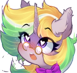 Size: 806x765 | Tagged: safe, artist:astralblues, imported from derpibooru, oc, oc only, oc:lemonswoosh, pony, unicorn, blushing, bowtie, heart, heart eyes, open mouth, solo, sparkles, wide eyes, wingding eyes