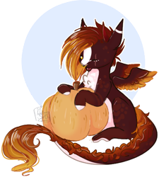 Size: 412x457 | Tagged: safe, artist:maerishi, imported from derpibooru, oc, pegasus, pony, female, mare, pumpkin, simple background, solo, transparent background