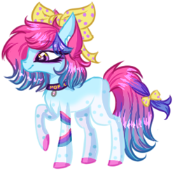 Size: 270x264 | Tagged: safe, artist:kyannepopys, imported from derpibooru, oc, oc only, earth pony, pony, bow, collar, eyelashes, female, hair bow, makeup, mare, raised hoof, simple background, smiling, solo, tail, tail bow, white background