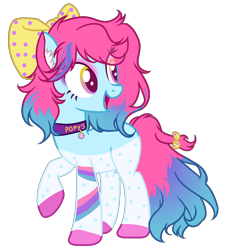 Size: 1372x1524 | Tagged: safe, artist:kyannepopys, imported from derpibooru, oc, oc only, earth pony, pony, bow, collar, colored hooves, earth pony oc, eye clipping through hair, female, hair bow, looking back, mare, raised hoof, simple background, smiling, solo, tail, tail bow, transparent background