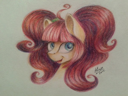 Size: 604x453 | Tagged: safe, artist:avonir, imported from derpibooru, oc, oc only, earth pony, pony, bust, earth pony oc, eyelashes, female, mare, signature, smiling, solo, traditional art