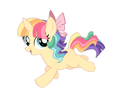 Size: 969x825 | Tagged: safe, artist:enifersuch, imported from derpibooru, oc, oc only, pony, unicorn, base used, bow, eyelashes, female, filly, hair bow, horn, multicolored hair, parents:oc x oc, rainbow hair, simple background, smiling, solo, transparent background, unicorn oc