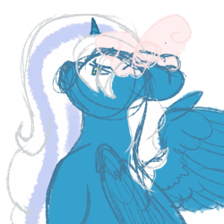 Size: 500x500 | Tagged: safe, artist:myrways, imported from derpibooru, oc, oc:fleurbelle, alicorn, alicorn oc, bow, female, hair bow, horn, mare, pondering, sketch, wings, yellow eyes