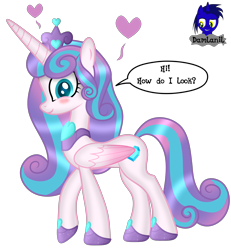 Size: 3840x4154 | Tagged: safe, alternate version, artist:damlanil, imported from derpibooru, princess flurry heart, alicorn, pony, blushing, comic, crown, cute, female, floating heart, flurrybetes, happy, heart, hoof shoes, horn, jewelry, looking at you, mare, necklace, older, older flurry heart, regalia, shine, shiny mane, show accurate, simple background, smiling, solo, talking to viewer, text, transparent background, vector, wings