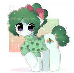 Size: 1618x1600 | Tagged: safe, artist:arwencuack, imported from derpibooru, oc, earth pony, food pony, pony, broccoli, commission, cute, food, ocbetes, ponified, shy, solo