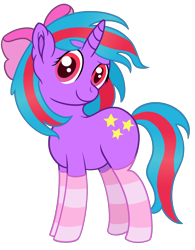 Size: 2260x2900 | Tagged: safe, artist:sweetielover, imported from derpibooru, oc, oc only, oc:cosmic spark, pony, unicorn, derpibooru community collaboration, 2022 community collab, bow, clothes, female, high res, horn, mare, simple background, socks, solo, transparent background, unicorn oc