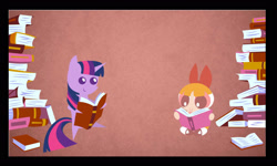 Size: 2185x1308 | Tagged: safe, artist:princrim, imported from derpibooru, twilight sparkle, pony, double rainboom, blossom (powerpuff girls), book, crossover, pointy ponies, reading, the powerpuff girls