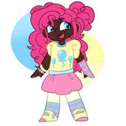 Size: 1280x1280 | Tagged: safe, artist:nakkry, imported from derpibooru, pinkie pie, human, chibi, clothes, dark skin, humanized, simple background, solo, transparent background