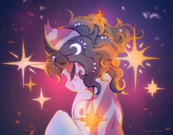 Size: 2164x1690 | Tagged: safe, artist:myscherri, imported from derpibooru, oc, oc only, pony, unicorn, crescent moon, curly mane, cute, eyes closed, moon, solo, stars