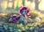 Size: 1280x927 | Tagged: safe, artist:myscherri, imported from derpibooru, oc, oc only, bat pony, frog, pony, bat pony oc, bell, bell collar, collar, lilypad, looking at something, lying down, net, plant, prone, solo, spread wings, wings