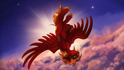 Size: 3840x2160 | Tagged: safe, artist:crimsonwolf360, imported from derpibooru, oc, oc:crimson sky, pegasus, pony, blood, cloud, falling, high res, male, solo, stars, wings