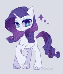 Size: 1256x1484 | Tagged: safe, artist:softpound, imported from derpibooru, rarity, pony, unicorn, chest fluff, ear fluff, female, gray background, leg fluff, mare, missing cutie mark, simple background, solo, unshorn fetlocks