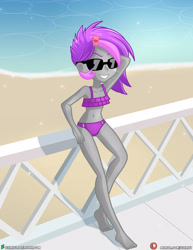 Size: 3090x4000 | Tagged: safe, artist:dieart77, imported from derpibooru, oc, equestria girls, barefoot, beach, belly button, bikini, clothes, commission, feet, female, midriff, solo, sunglasses, swimsuit