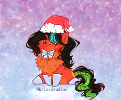 Size: 2404x1978 | Tagged: safe, artist:krissstudios, imported from derpibooru, oc, oc only, pony, unicorn, chest fluff, christmas, chubbie, hat, holiday, santa hat, solo