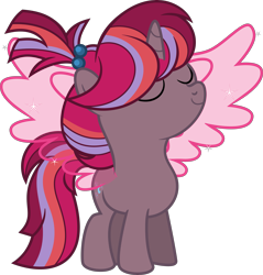 Size: 3999x4188 | Tagged: safe, artist:shootingstarsentry, imported from derpibooru, oc, oc only, oc:nightingale (shootingstarsentry), pony, unicorn, absurd resolution, artificial wings, augmented, eyes closed, female, filly, full body, horn, magic, magic wings, multicolored mane, multicolored tail, offspring, parent:moondancer, parent:shadow lock, parents:shadowdancer, show accurate, simple background, smiling, solo, standing, tail, transparent background, unicorn oc, vector, wings