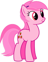 Size: 720x934 | Tagged: safe, artist:pagiepoppie12345, imported from derpibooru, oc, oc only, oc:strawberry spice, earth pony, pony, accessory, food, simple background, smiling, solo, strawberry, transparent background