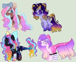 Size: 1818x1481 | Tagged: safe, artist:kyannepopys, imported from derpibooru, oc, oc only, earth pony, pony, unicorn, base used, bow, clothes, earth pony oc, hair bow, horn, simple background, smiling, socks, striped socks, unicorn oc