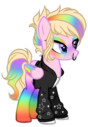 Size: 602x866 | Tagged: safe, artist:kyannepopys, imported from derpibooru, oc, oc only, pegasus, pony, unicorn, base used, clothes, female, mare, multicolored hair, nose piercing, nose ring, pegasus oc, piercing, rainbow hair, simple background, smiling, solo, transparent background, wings