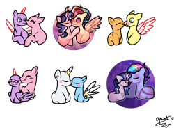 Size: 1132x832 | Tagged: safe, artist:enifersuch, imported from derpibooru, oc, alicorn, pegasus, pony, alicorn oc, base used, female, horn, male, mare, multicolored hair, oc x oc, one eye closed, pegasus oc, rainbow hair, shipping, signature, simple background, smiling, stallion, transparent background, wings, wink