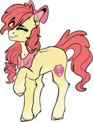 Size: 514x677 | Tagged: safe, artist:dashkatortik12222222, imported from derpibooru, apple bloom, earth pony, pony, alternate design, female, filly, neckerchief, one eye closed, raised hoof, simple background, smiling, solo, transparent background, wink