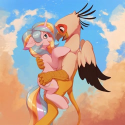 Size: 2000x2000 | Tagged: safe, artist:vistamage, imported from derpibooru, oc, oc only, oc:oofy colorful, oc:vistamage, griffon, unicorn, female, griffon x pony, high res, interspecies, male, mare, oc x oc, oofymage, shipping, straight