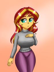 Size: 1200x1600 | Tagged: safe, artist:zachc, imported from derpibooru, sunset shimmer, equestria girls, big breasts, breasts, busty sunset shimmer, chibi, clothes, curvy, female, hourglass figure, looking at you, solo