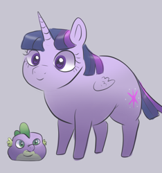 Size: 1296x1386 | Tagged: safe, artist:smirk, imported from derpibooru, spike, twilight sparkle, alicorn, dragon, pony, alternate design, duo, fat, gray background, simple background, small wings, twilard sparkle, twilight sparkle (alicorn), weird, wings