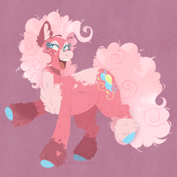 Size: 1280x1280 | Tagged: safe, artist:wanderingpegasus, imported from derpibooru, pinkie pie, earth pony, pony, alternate design, chest fluff, colored hooves, g3, heart, leg fluff, markings, solo