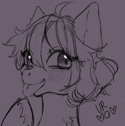 Size: 650x655 | Tagged: safe, artist:urmomhasseenbetter, imported from derpibooru, oc, pony, blushing, bust, cute, lineart, ocbetes, signed, tongue out