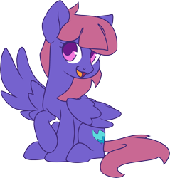 Size: 1829x1914 | Tagged: safe, artist:jennithedragon, imported from derpibooru, oc, oc only, oc:fluffy shadow, pegasus, pony, derpibooru community collaboration, 2022 community collab, female, looking at you, mare, pegasus oc, simple background, sitting, solo, transparent background, waving at you, wing wave