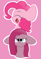 Size: 940x1353 | Tagged: safe, artist:sugarcloud12, imported from derpibooru, pinkie pie, earth pony, pony, duality, eyes closed, floppy ears, frown, open mouth, open smile, pinkamena diane pie, smiling