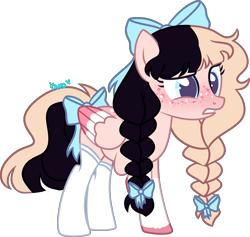 Size: 2360x2235 | Tagged: safe, artist:kurosawakuro, artist:mint-light, imported from derpibooru, oc, oc only, pegasus, pony, base used, bow, clothes, female, hair bow, high res, mare, simple background, socks, solo, tail, tail bow, transparent background